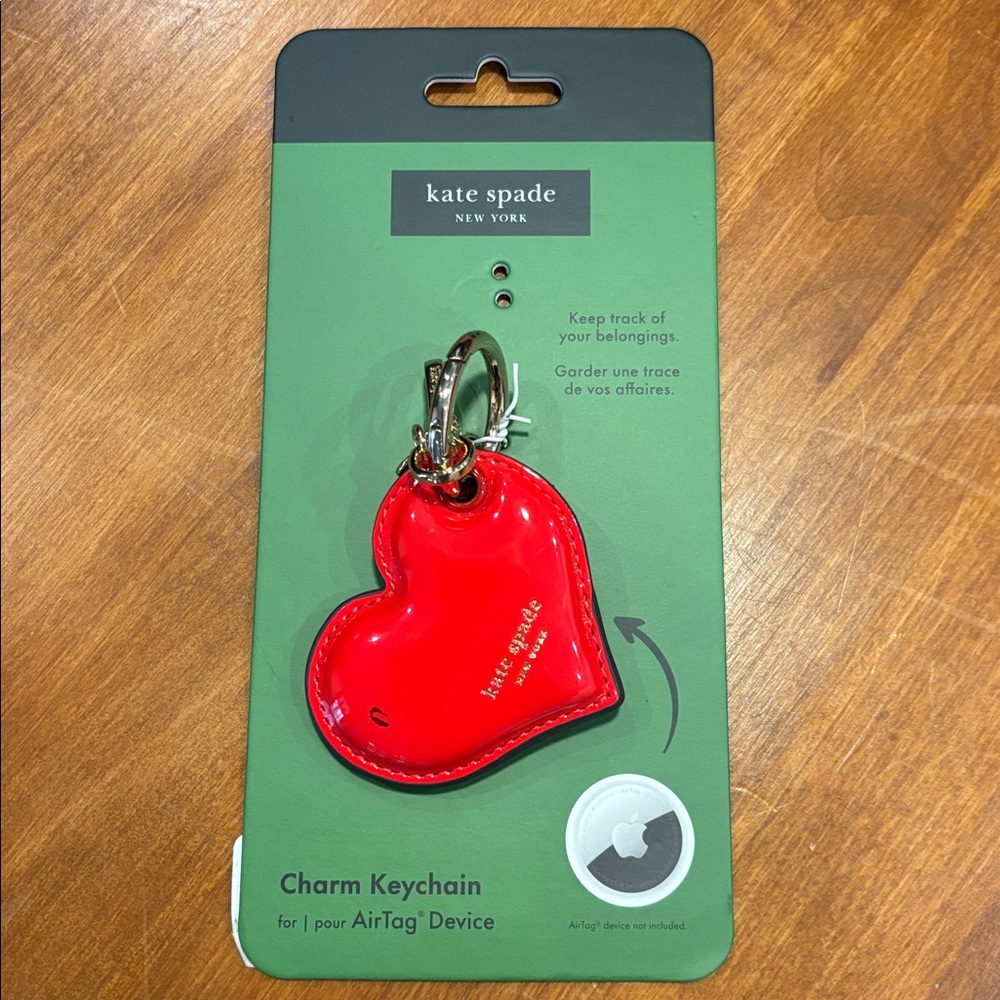 NWT Kate Spade AirTag Charm Keychain Heart Red - Picture 2 of 5